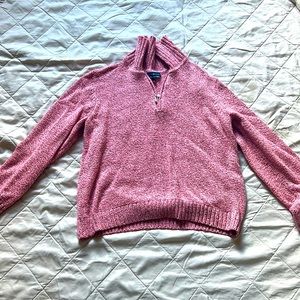Pink and Brown Karen Scott half zip sweater